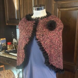 Knit & Rabbit Pink and Black Cape Shawl GUC